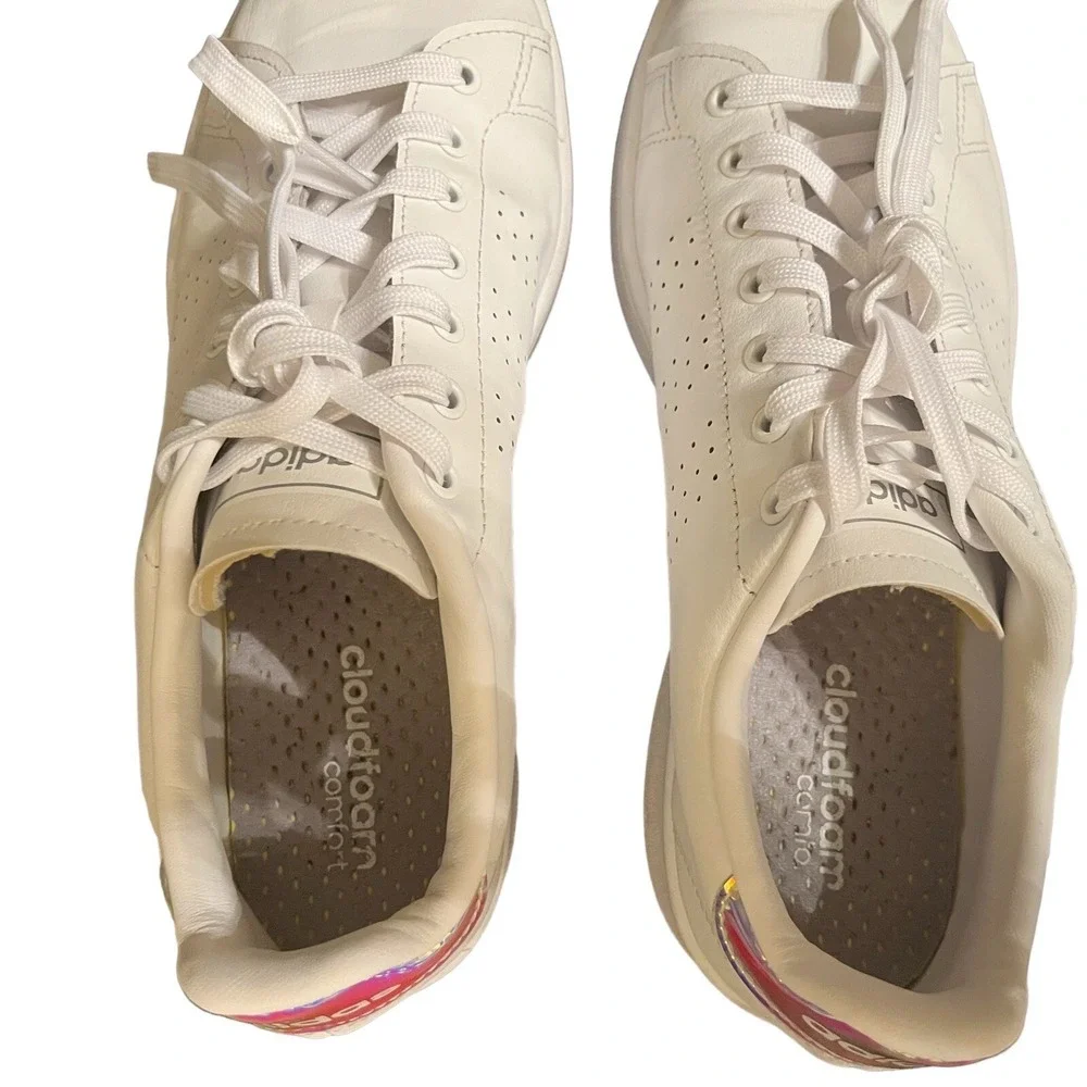 Adidas Cloudfoam Sneakers Shoes Womens Size 10 White Leather Lightweight Workout